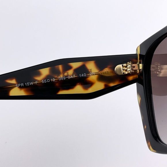 Prada PR15WS 3890A7 Sunglasses Black Tortoise Gray Square Women - Picture 9 of 12